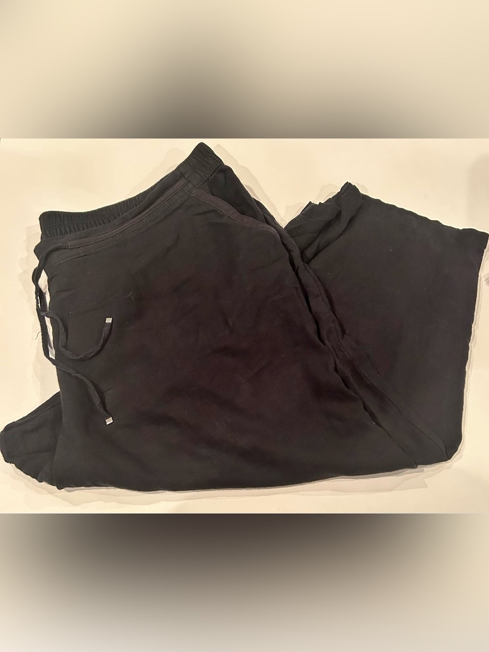 Evans Black Linen-Blend Pants, Elastic/Drawstring Waist, Wide-Leg Crop, 24W